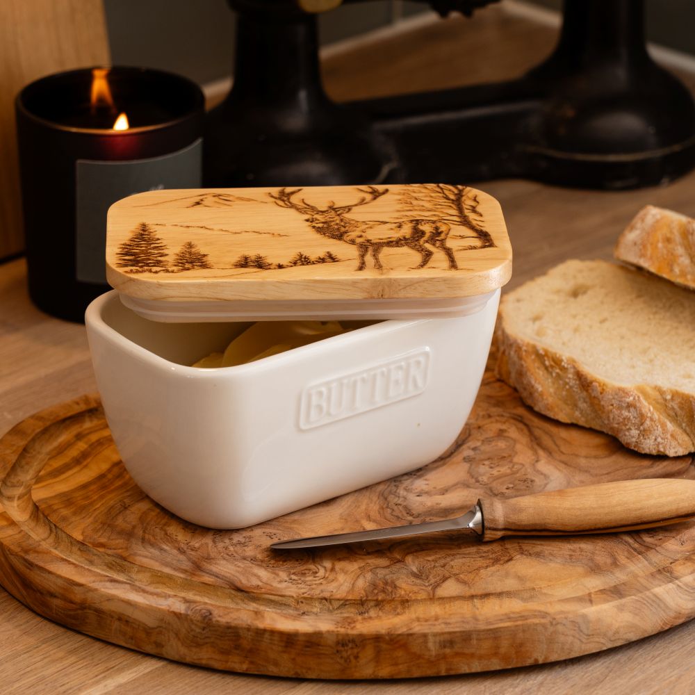 Scenic Stag White Butter Dish