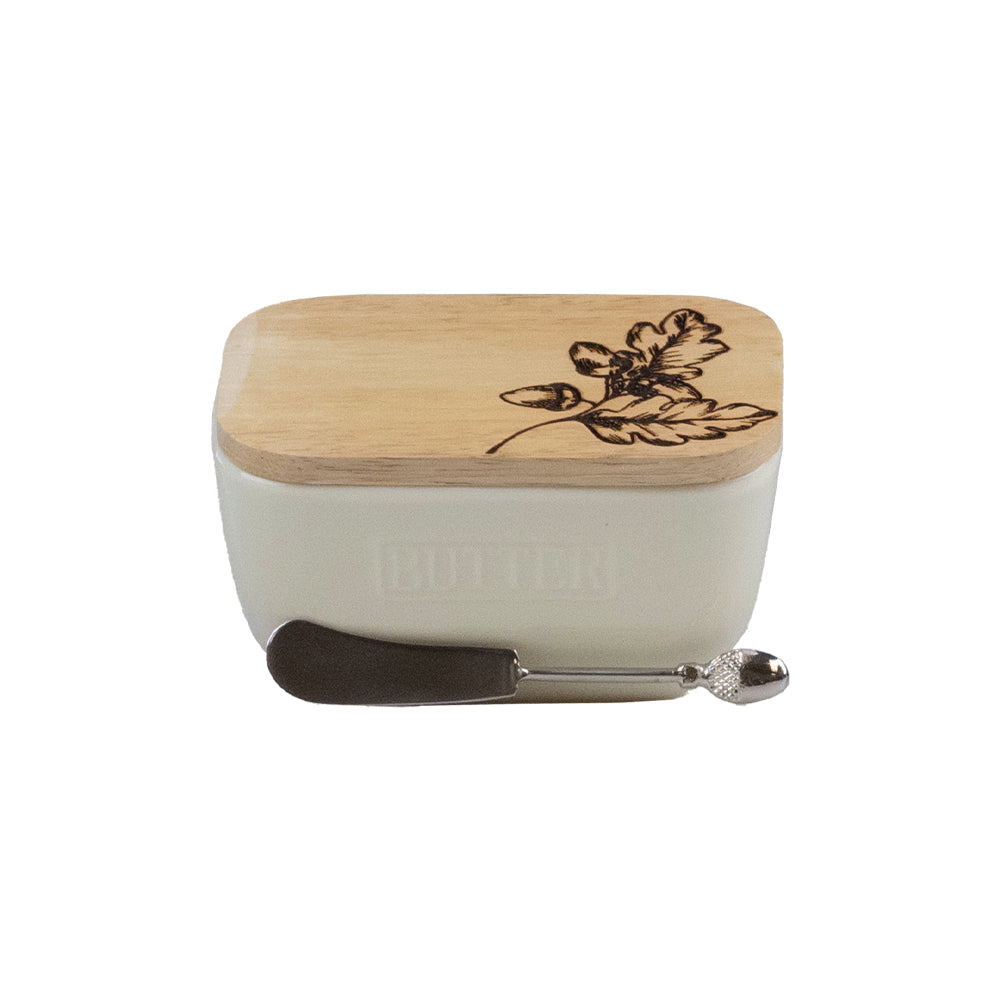 Acorn White Butter Dish & Knife Set