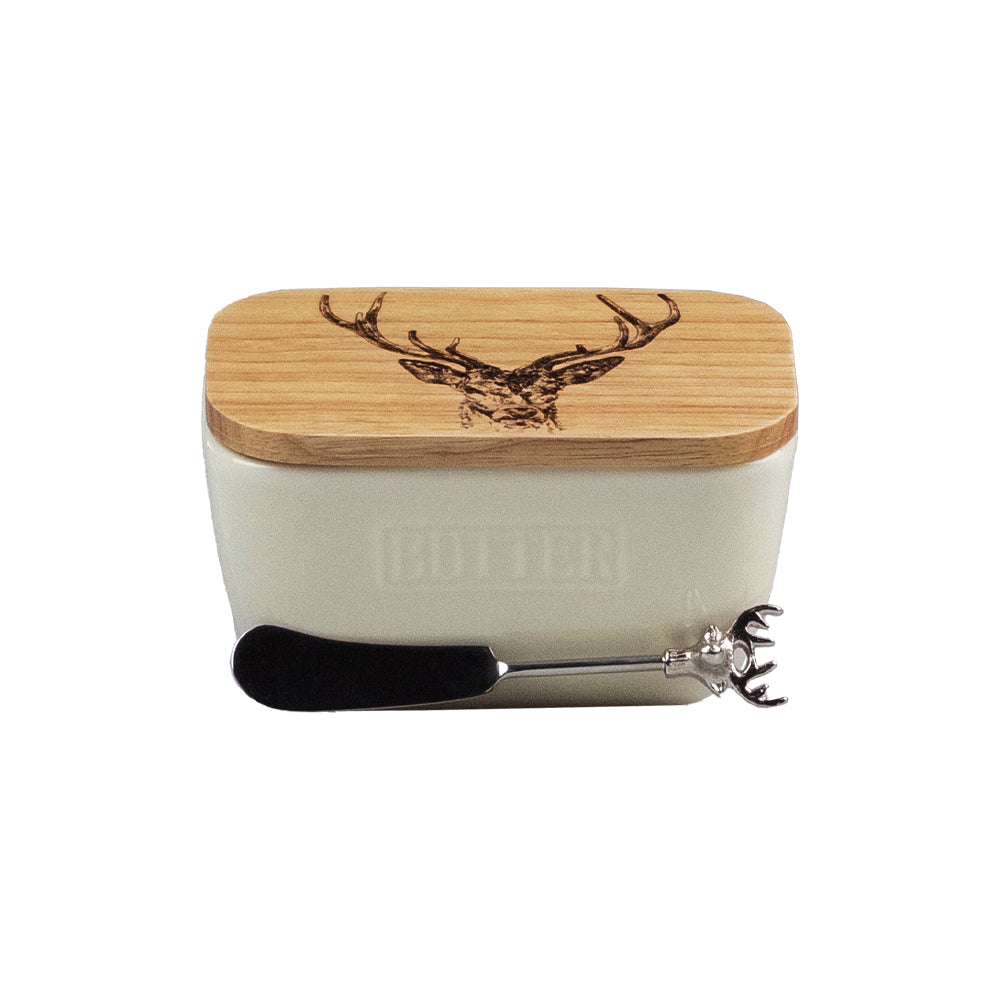Stag White Butter Dish & Knife Set