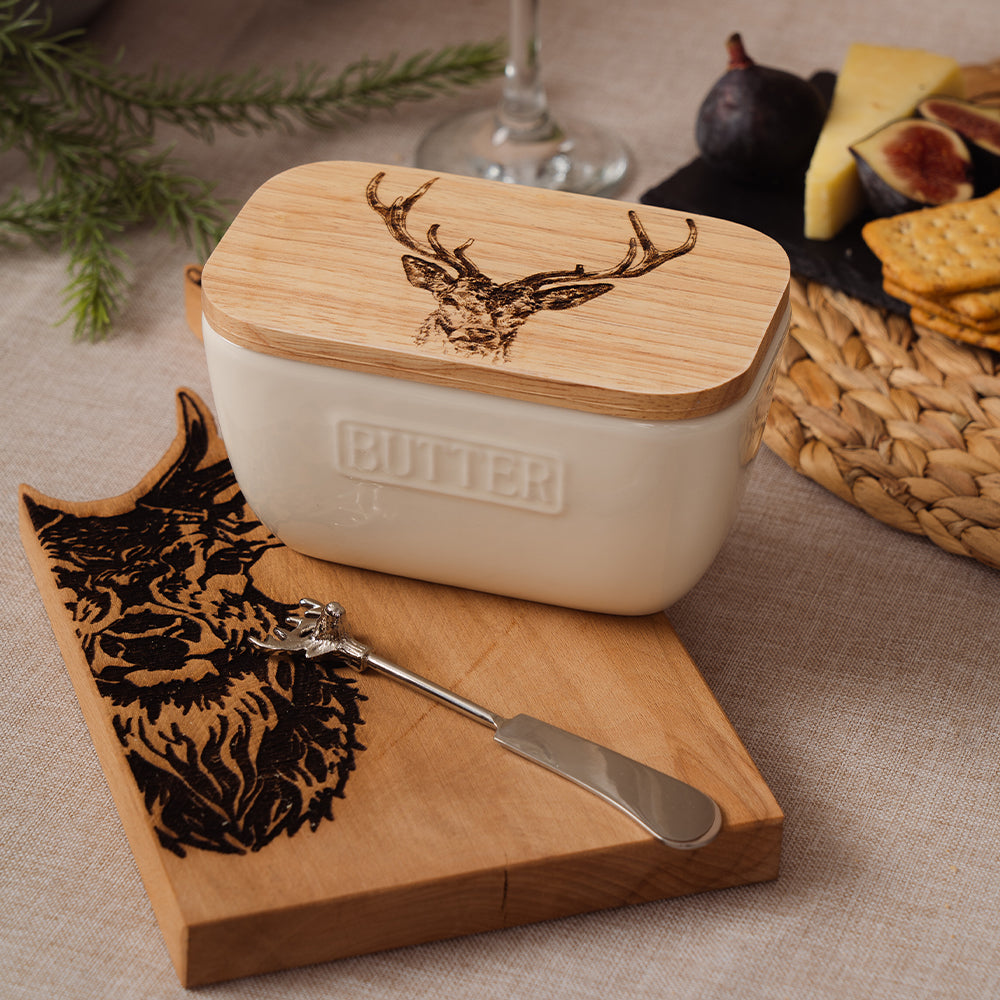 Stag White Butter Dish & Knife Set