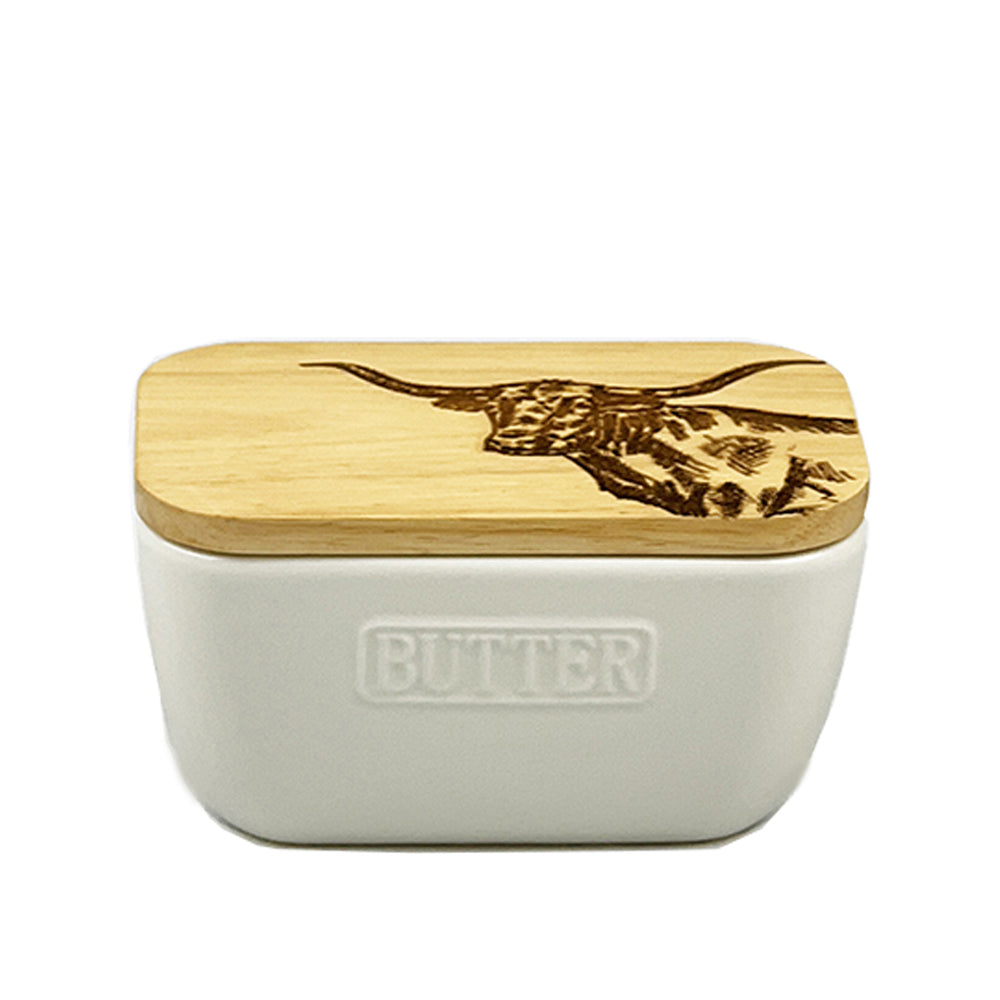 Texas Longhorn White Butter Dish