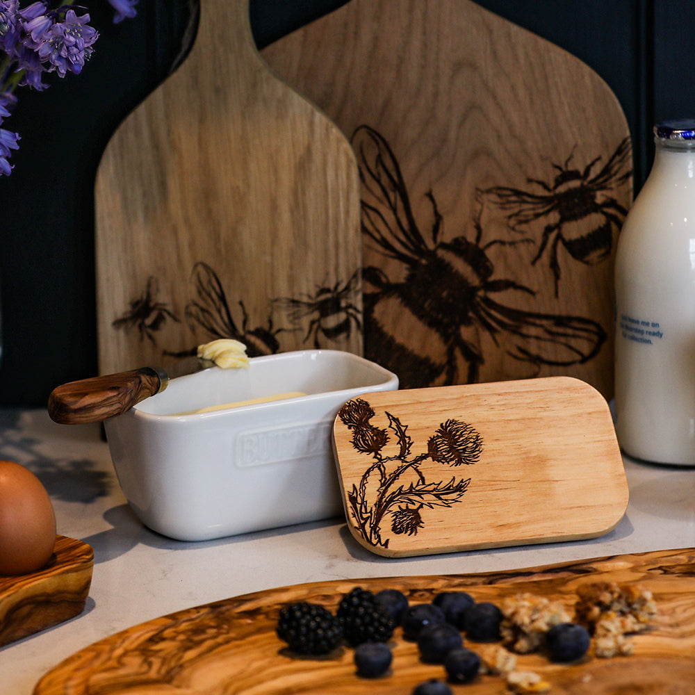 Thistle Trio White Butter Dish