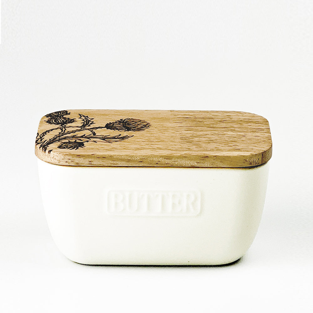 Thistle Trio White Butter Dish