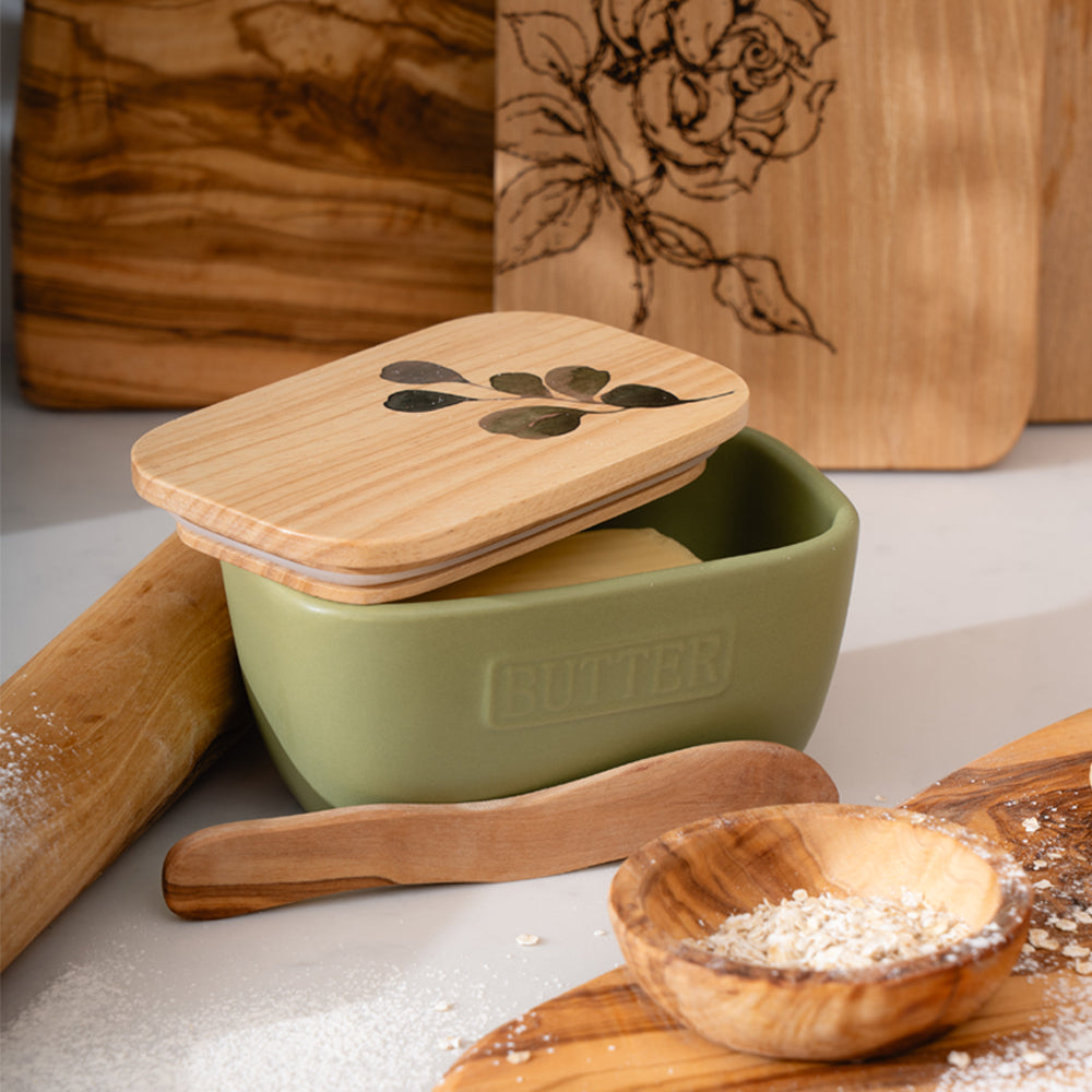 Green Flora Sage Green Butter Dish
