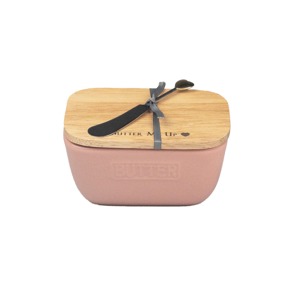 Butter Me Up Pink Butter Dish & Knife Set