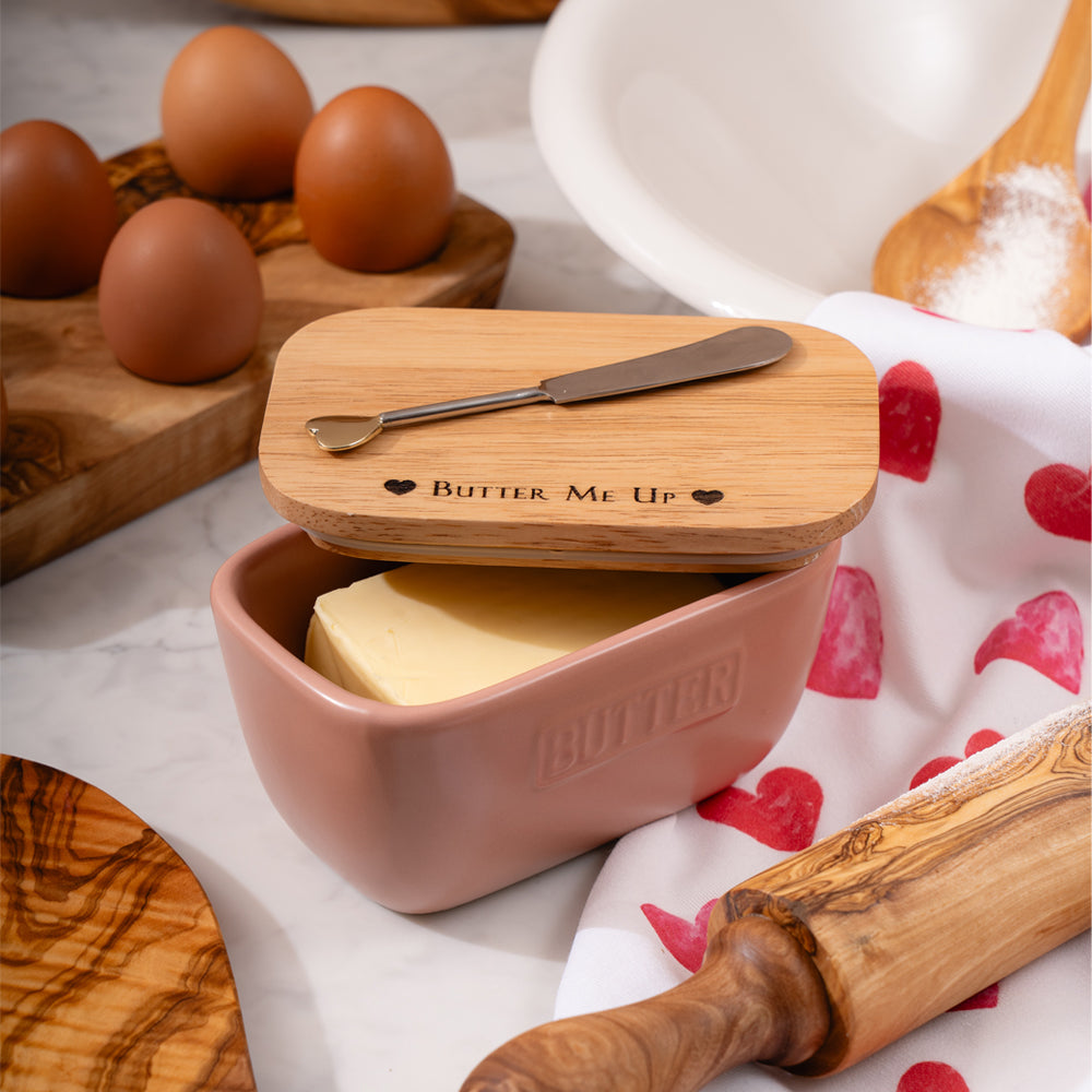 Butter Me Up Pink Butter Dish & Knife Set