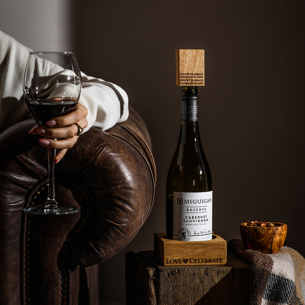 Love & Celebrate Oak Wine Bottle Coaster