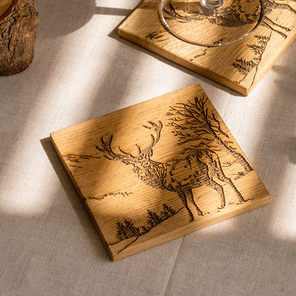 Scenic Stag Single Oak Coaster