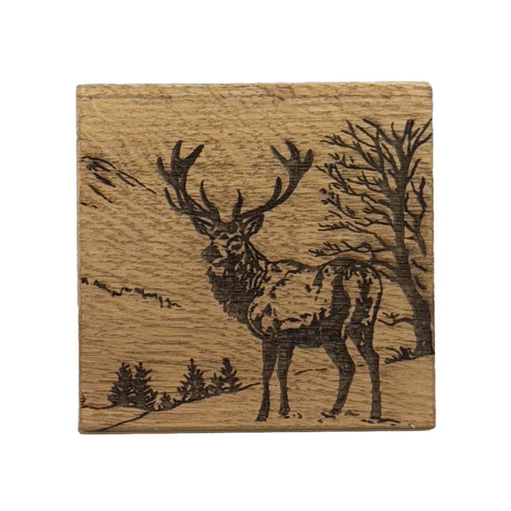 Scenic Stag Single Oak Coaster