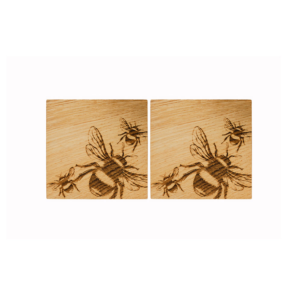 Bee Oak Coasters - Set of 2