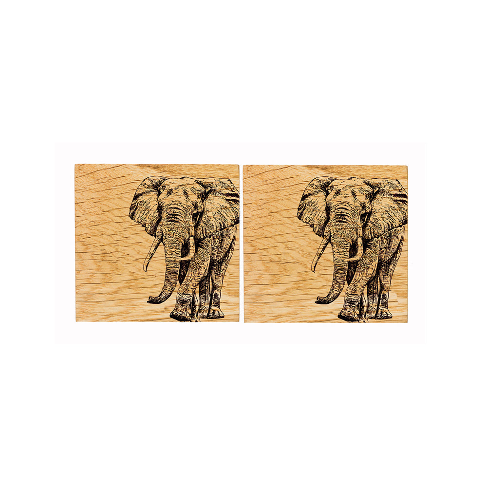 Elephant Oak Coasters - Set of 2