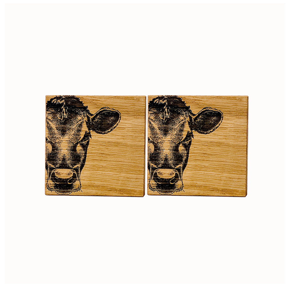 Jersey Cow Oak Coasters - Set of 2