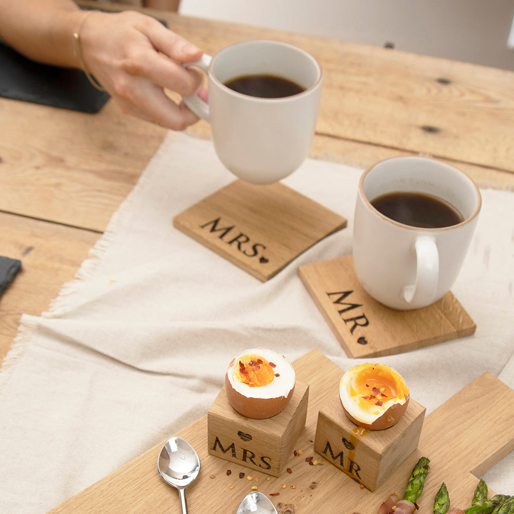 Mr & Mrs Oak Coasters - Set of 2