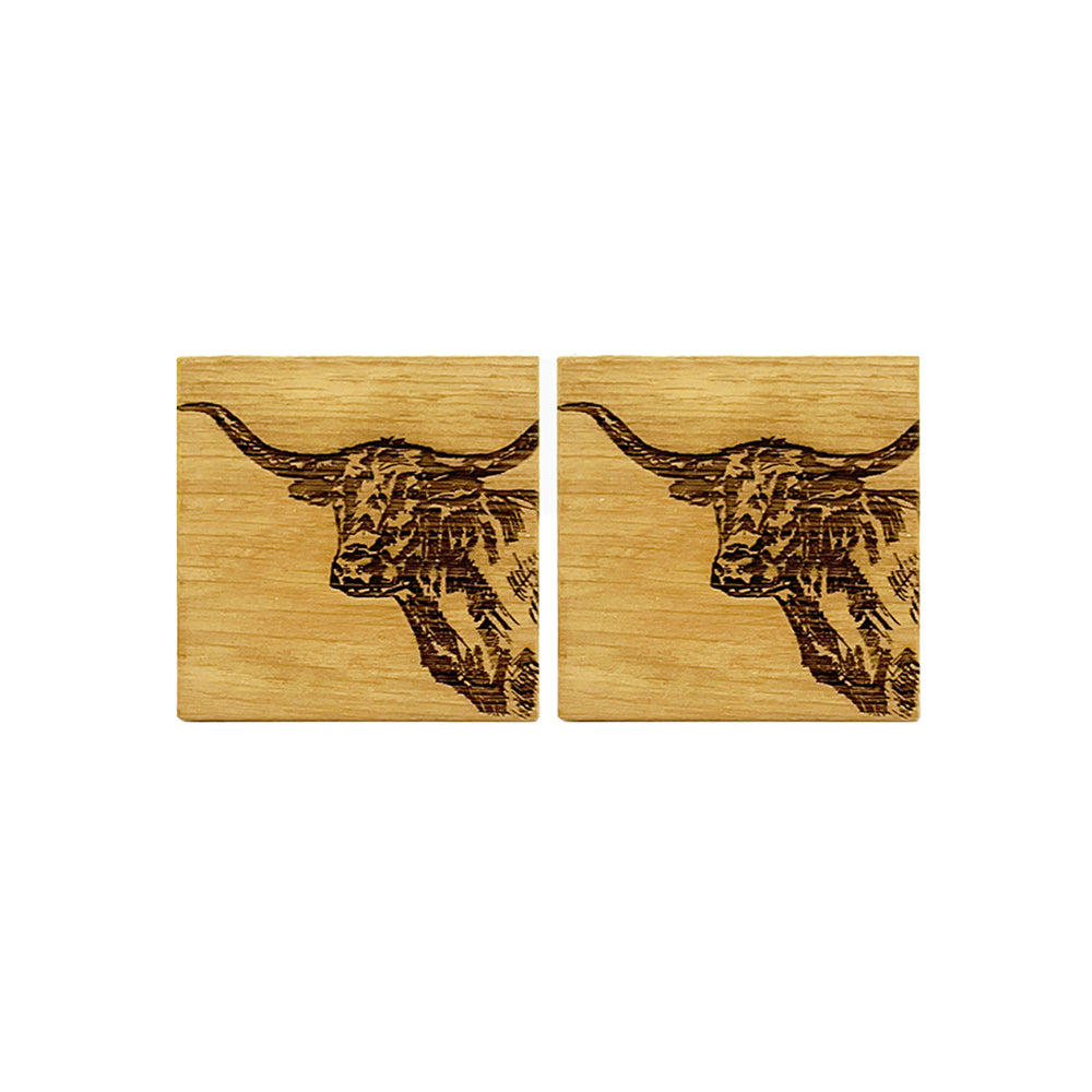 Texas Longhorn Oak Coasters - Set of 2