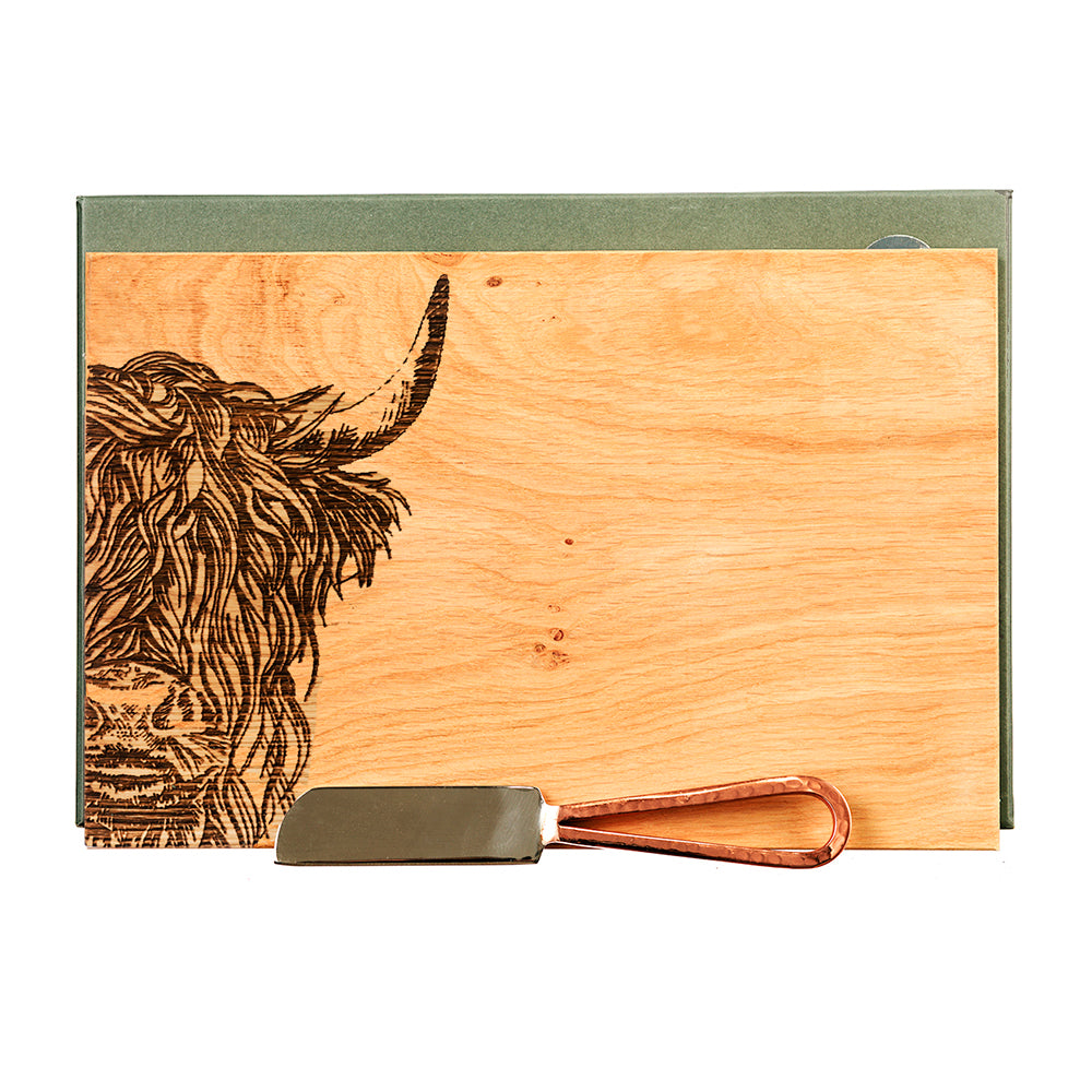 Highland Cow Oak Cheese Board & Knife Set
