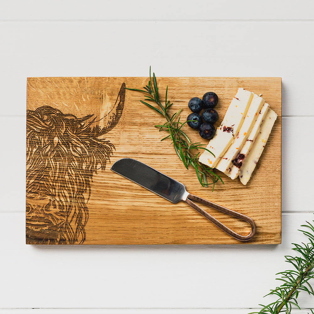 Highland Cow Oak Cheese Board & Knife Set