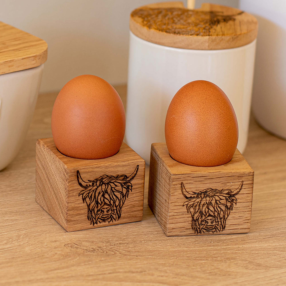 Highland Cow Oak Egg Cups - Set of 2