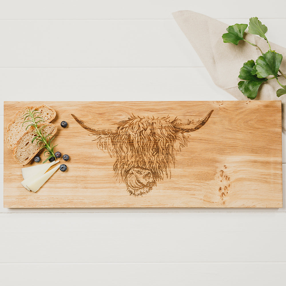 Highland Cow Oak Serving Board - Large