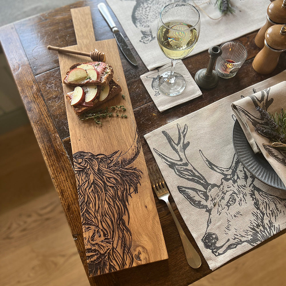 Highland Cow Oak Paddle - Long