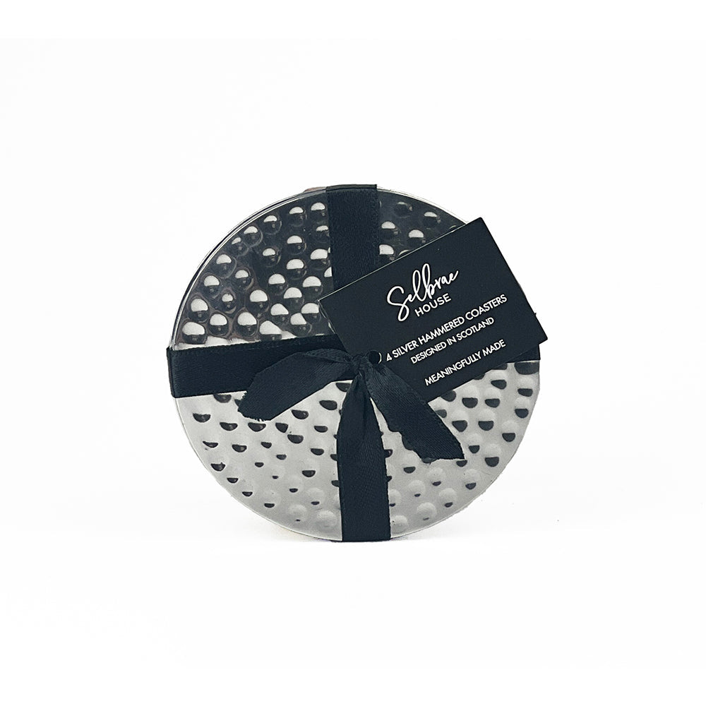 Silver Flat Hammered Coasters - Set of 4