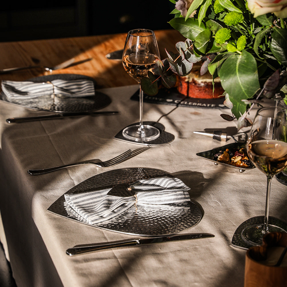 Silver Heart Flat Hammered Place Mats - Set of 2