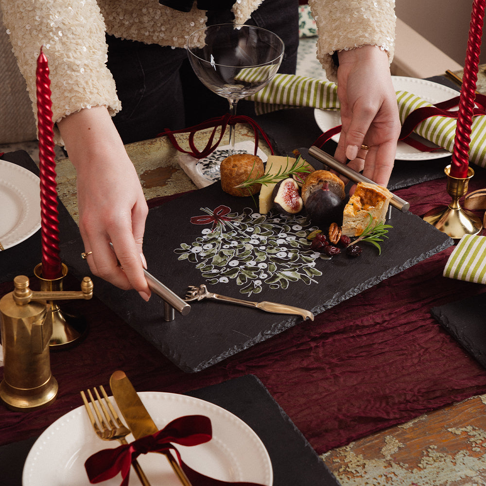 Mistletoe Plain Handle Slate Serving Tray Medium Boxed