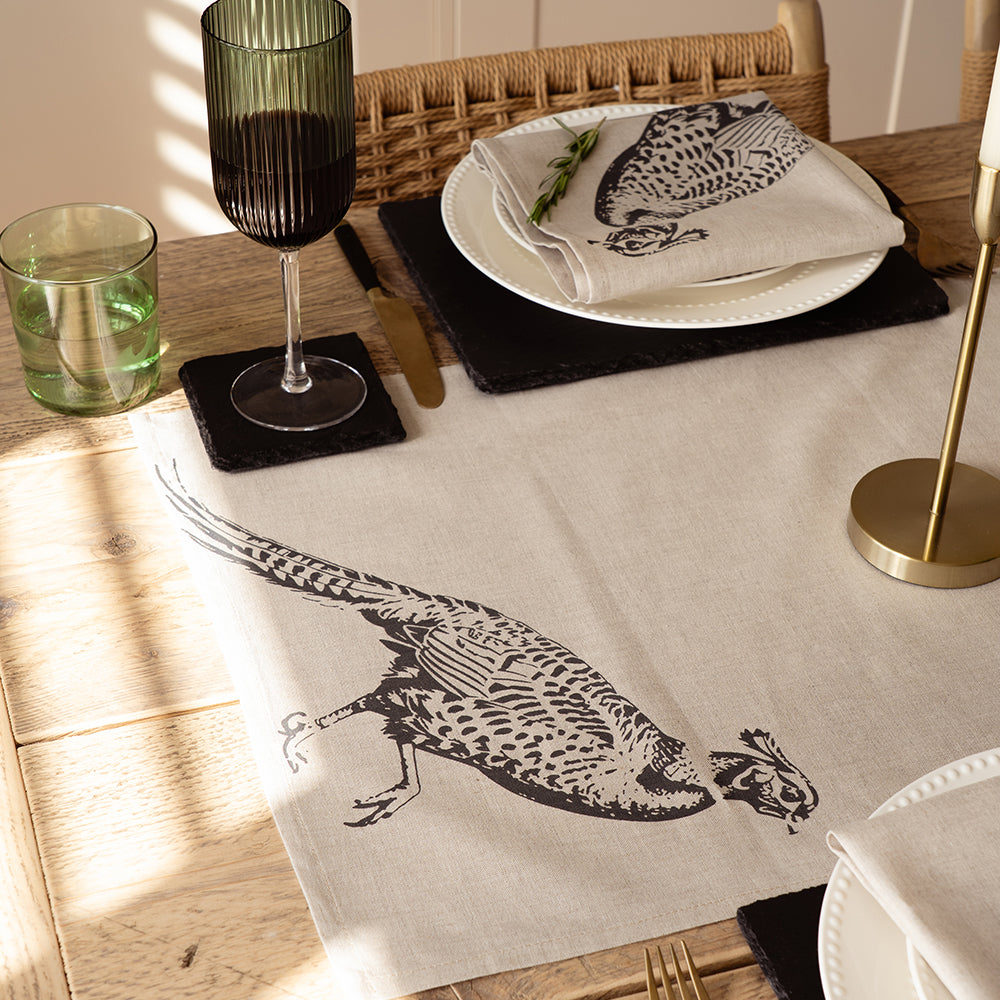 Pheasant Linen Table Runner