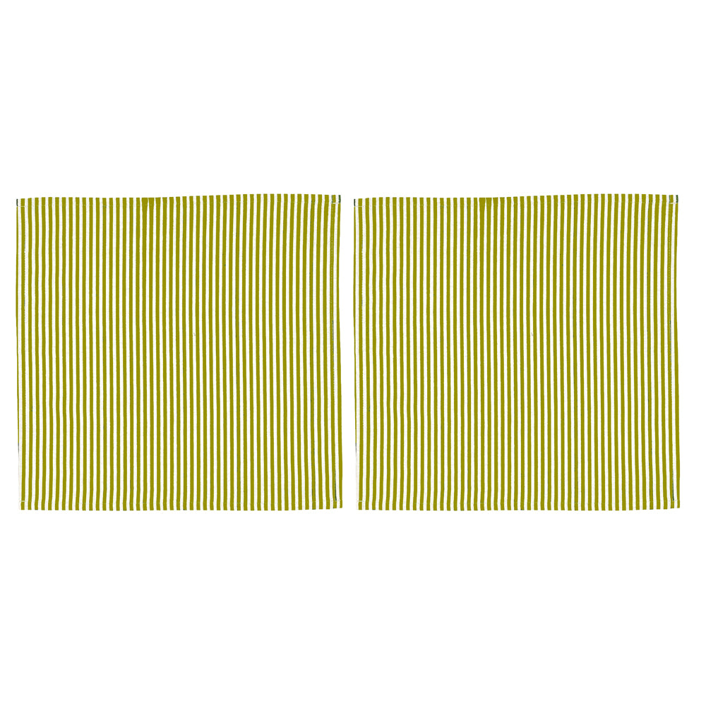 Green Stripe Linen Napkins - Set of 2