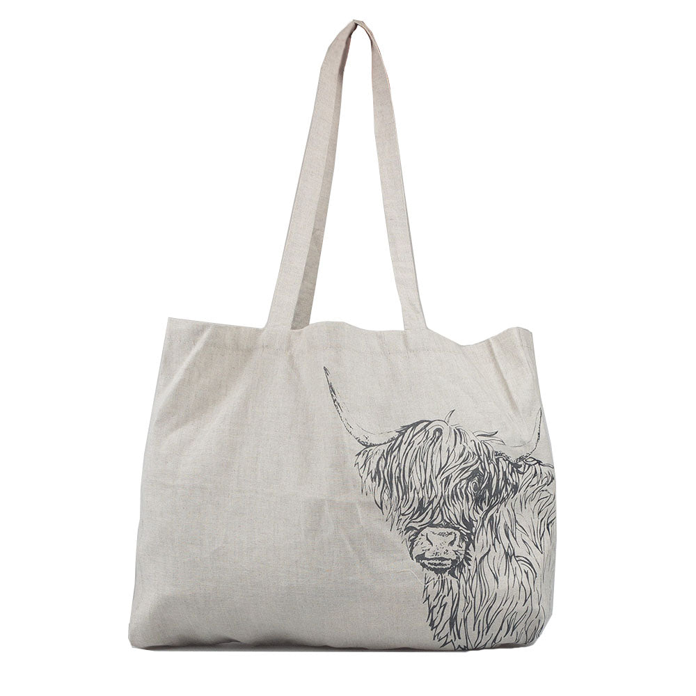 Highland Cow Linen Tote Bag