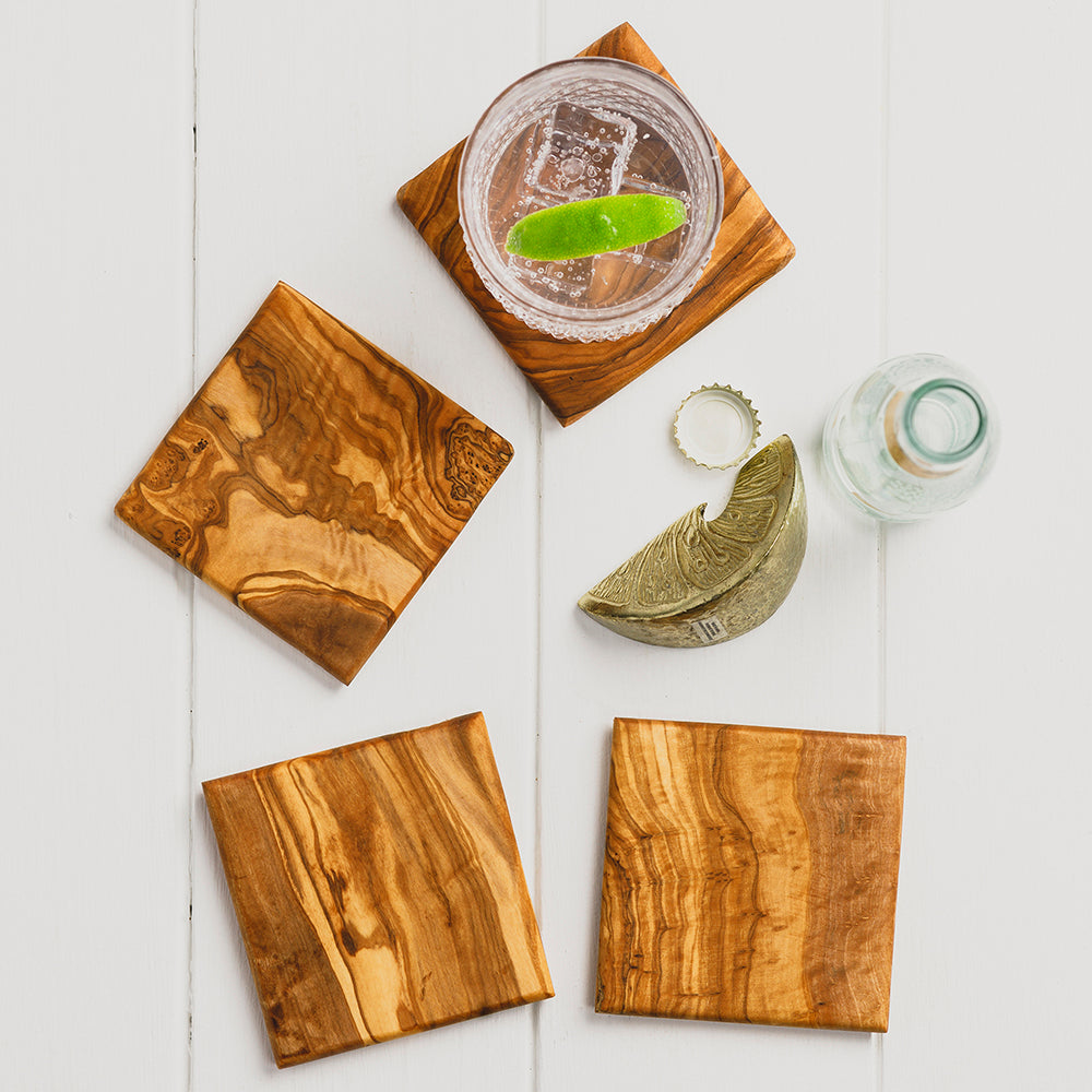Olive Wood Square Coasters - Set of 4