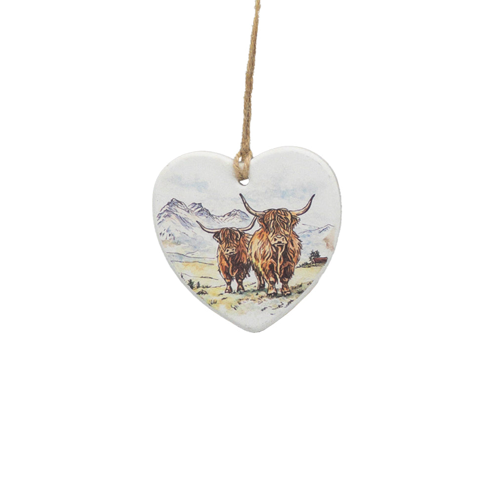 Scenic Highland Cow Decoration - Ceramic Heart