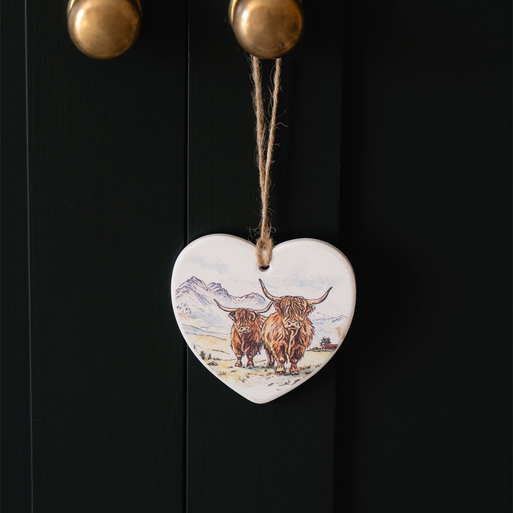 Scenic Highland Cow Decoration - Ceramic Heart
