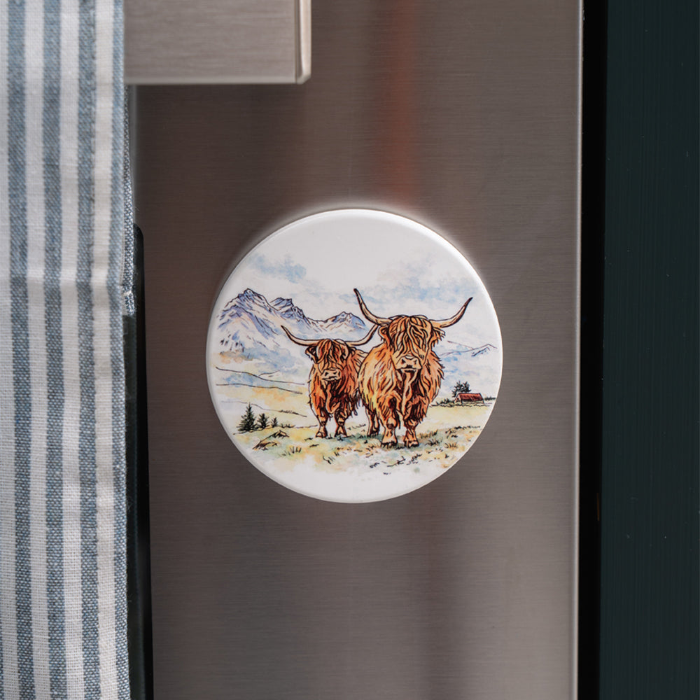 Scenic Highland Cow Magnet - Ceramic