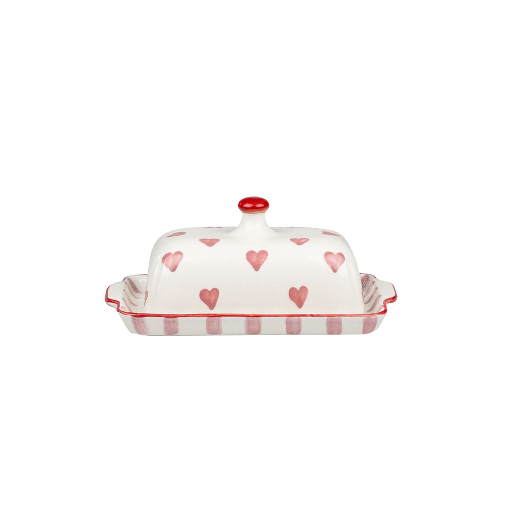 Hearts and Stripes Ceramic Butter Dish