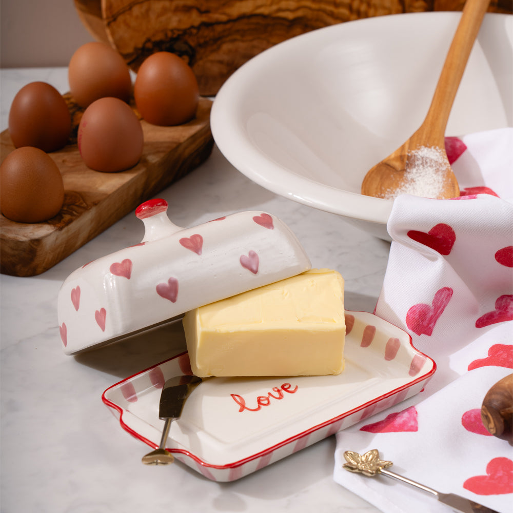 Hearts and Stripes Ceramic Butter Dish