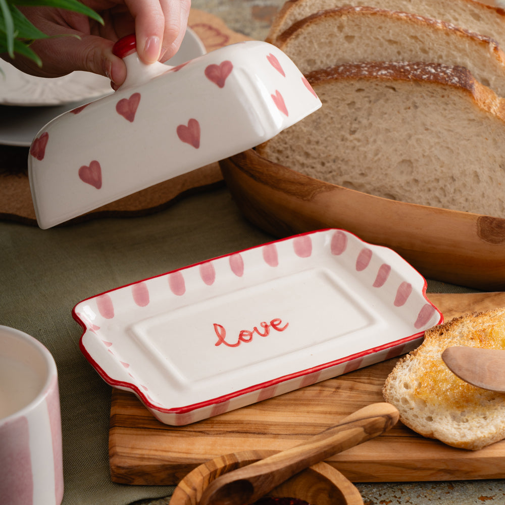 Hearts and Stripes Ceramic Butter Dish