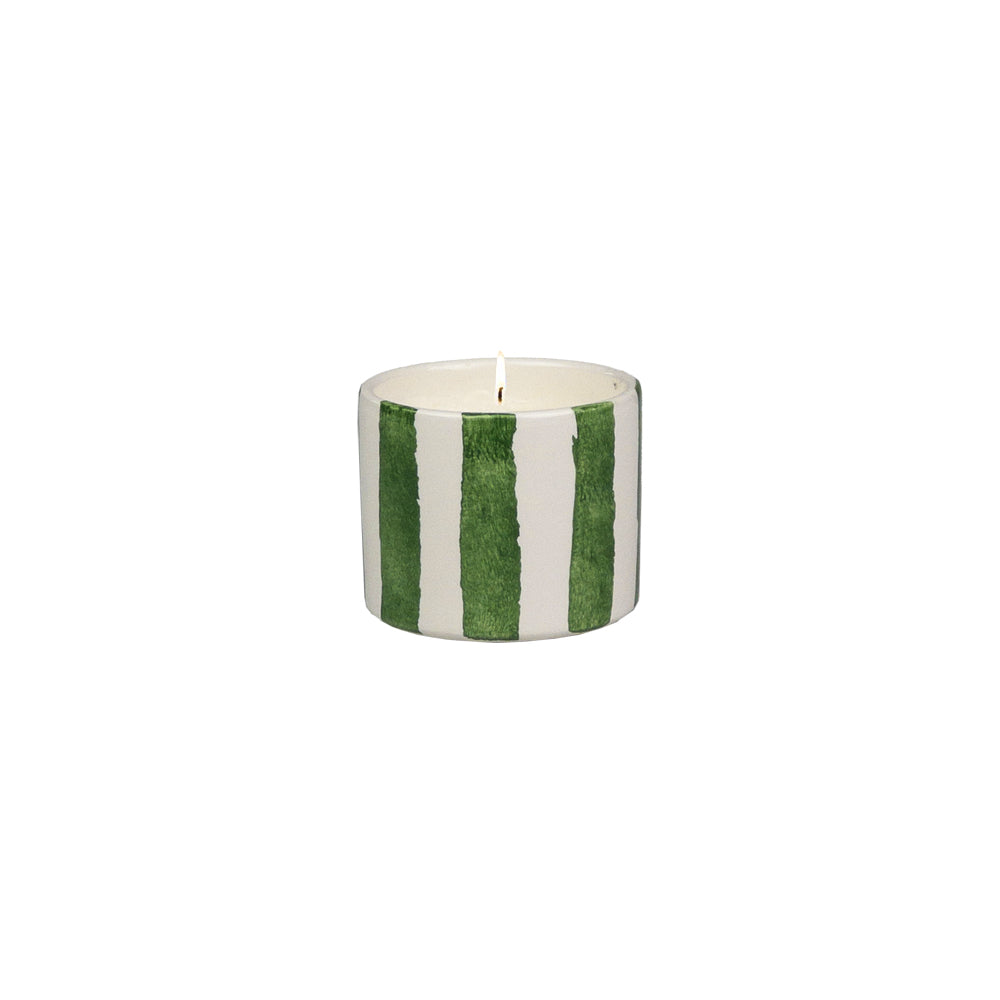 Green Stripe Ceramic Candle