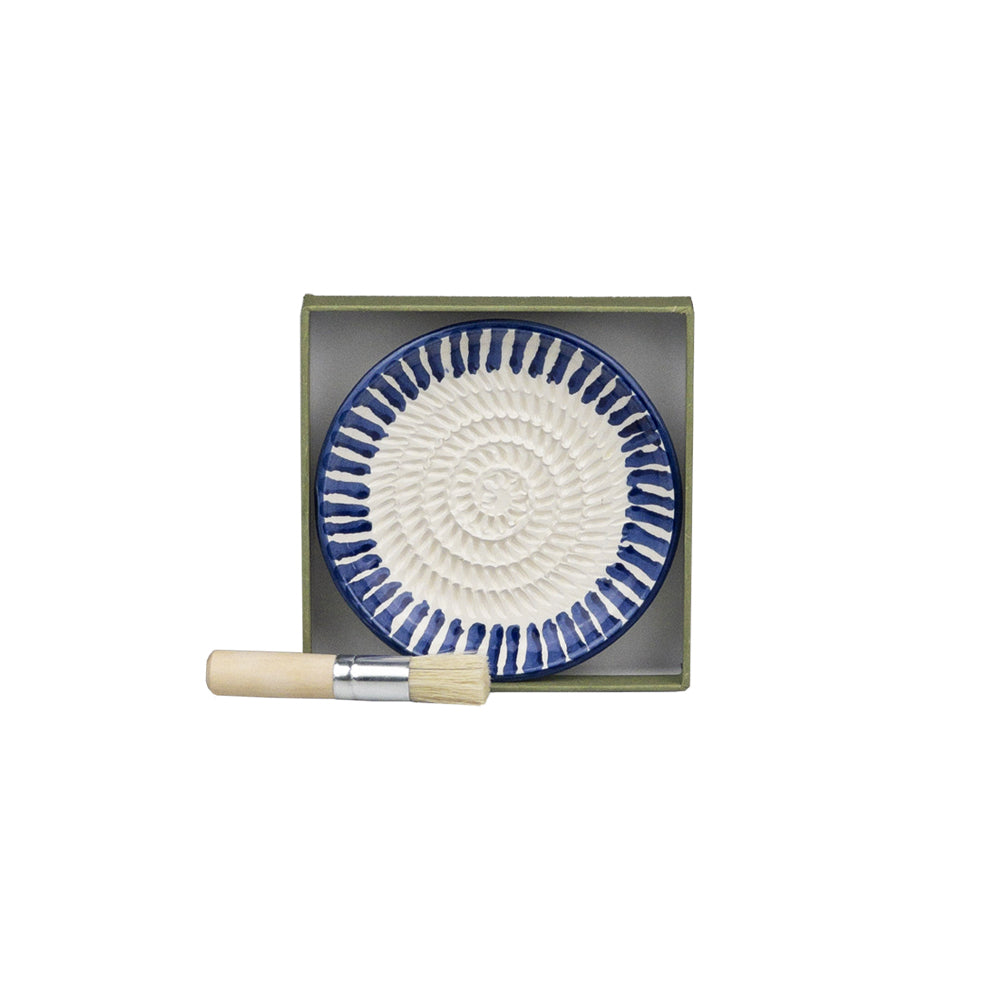 Blue Stripe Ceramic Garlic Grater & Brush Set