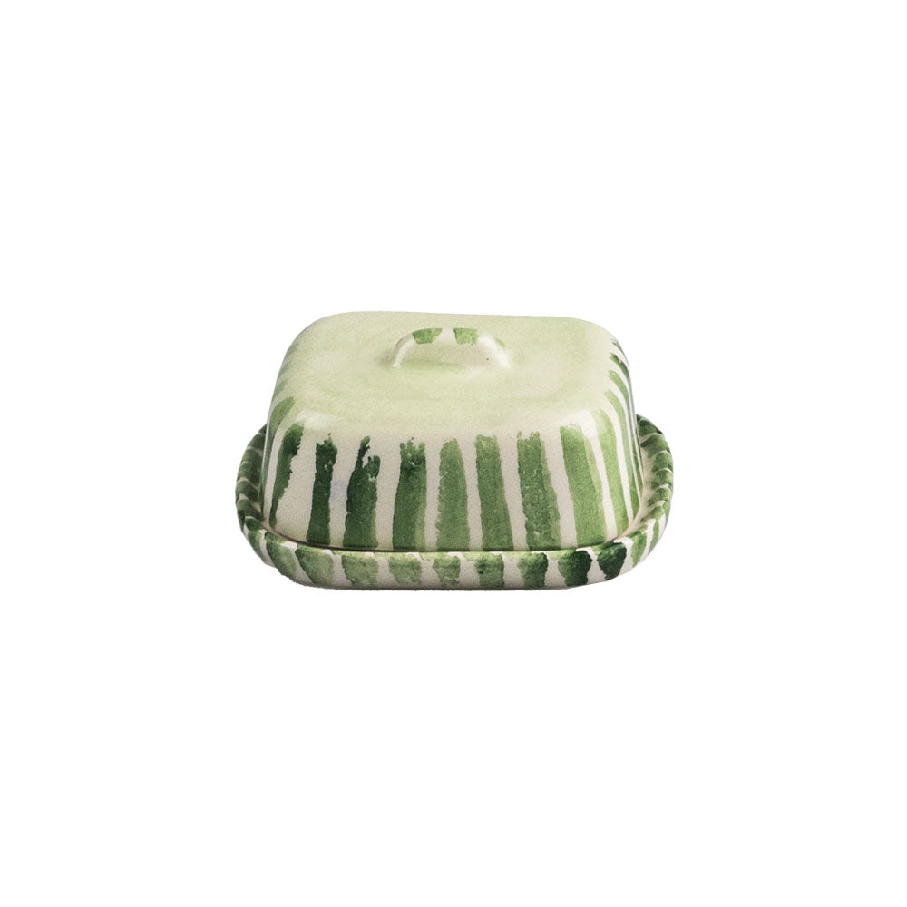 Green Stripe Mini Ceramic Butter Dish