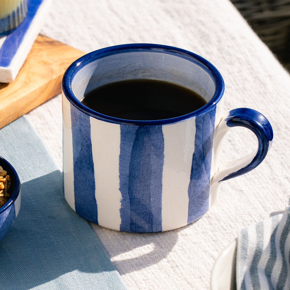 Blue Stripe Large Ceramic Mug