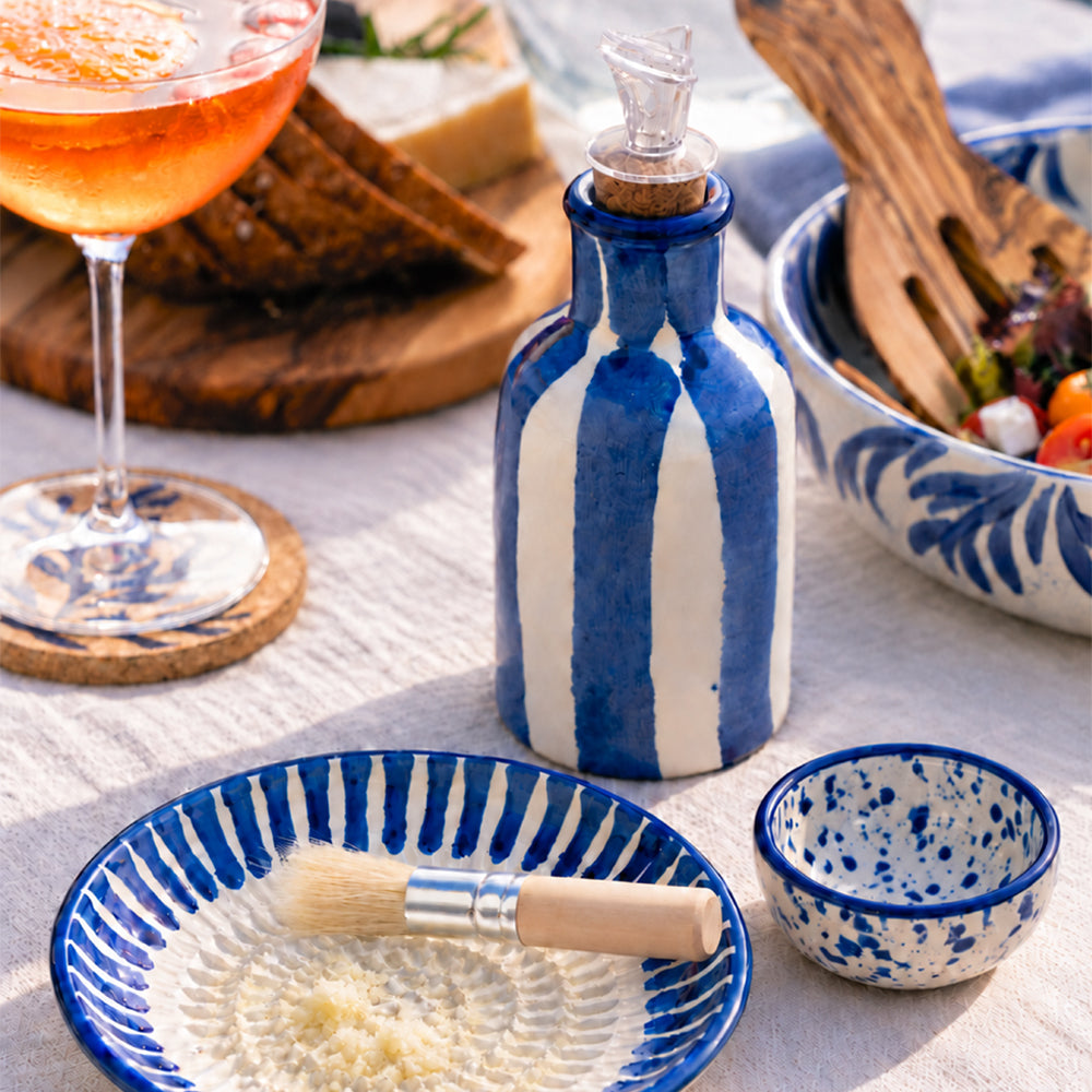 Blue Stripe Ceramic Oil, Garlic and Salt Set