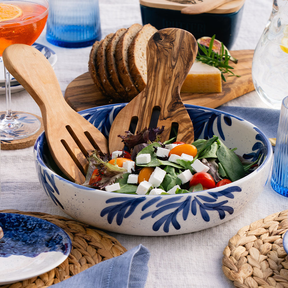 Coral Ceramic Bowl & Salad Hands Set