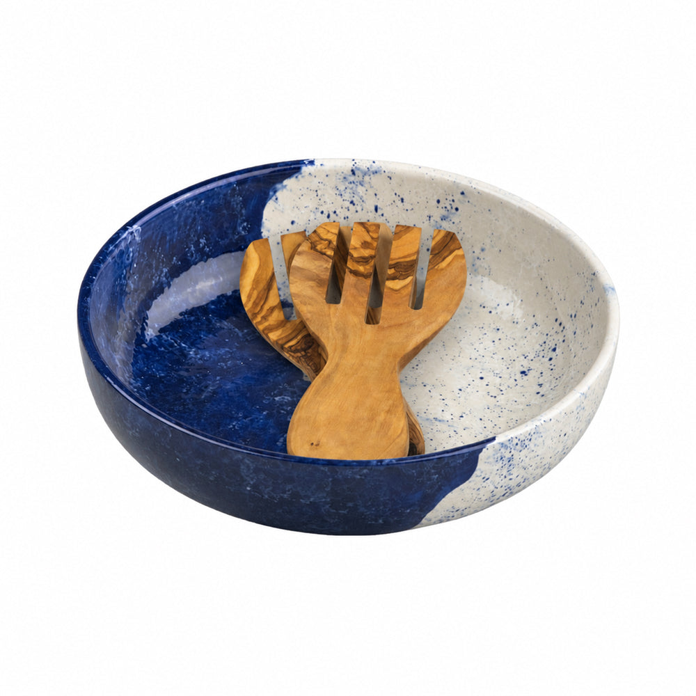 Wave Ceramic Bowl & Salad Hands Set