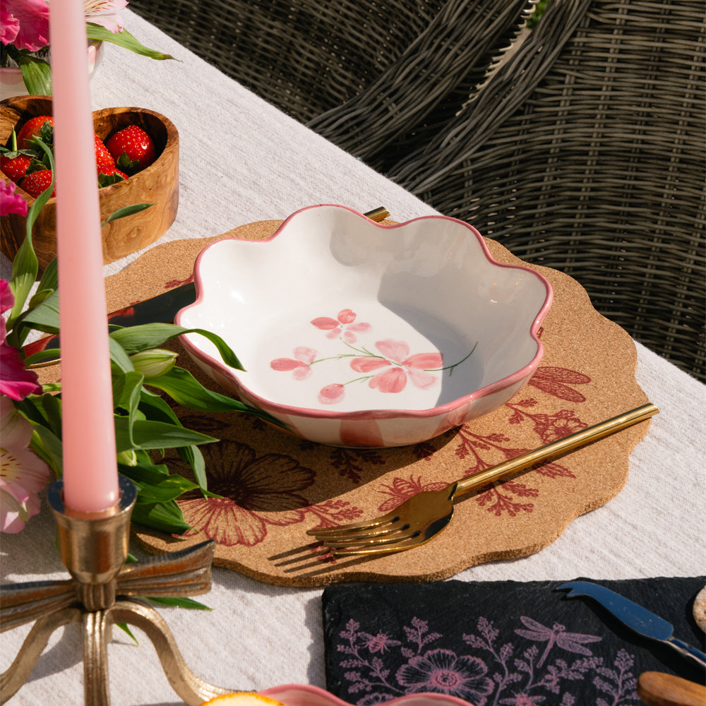 Pink Bloom Ceramic Scalloped Bowl