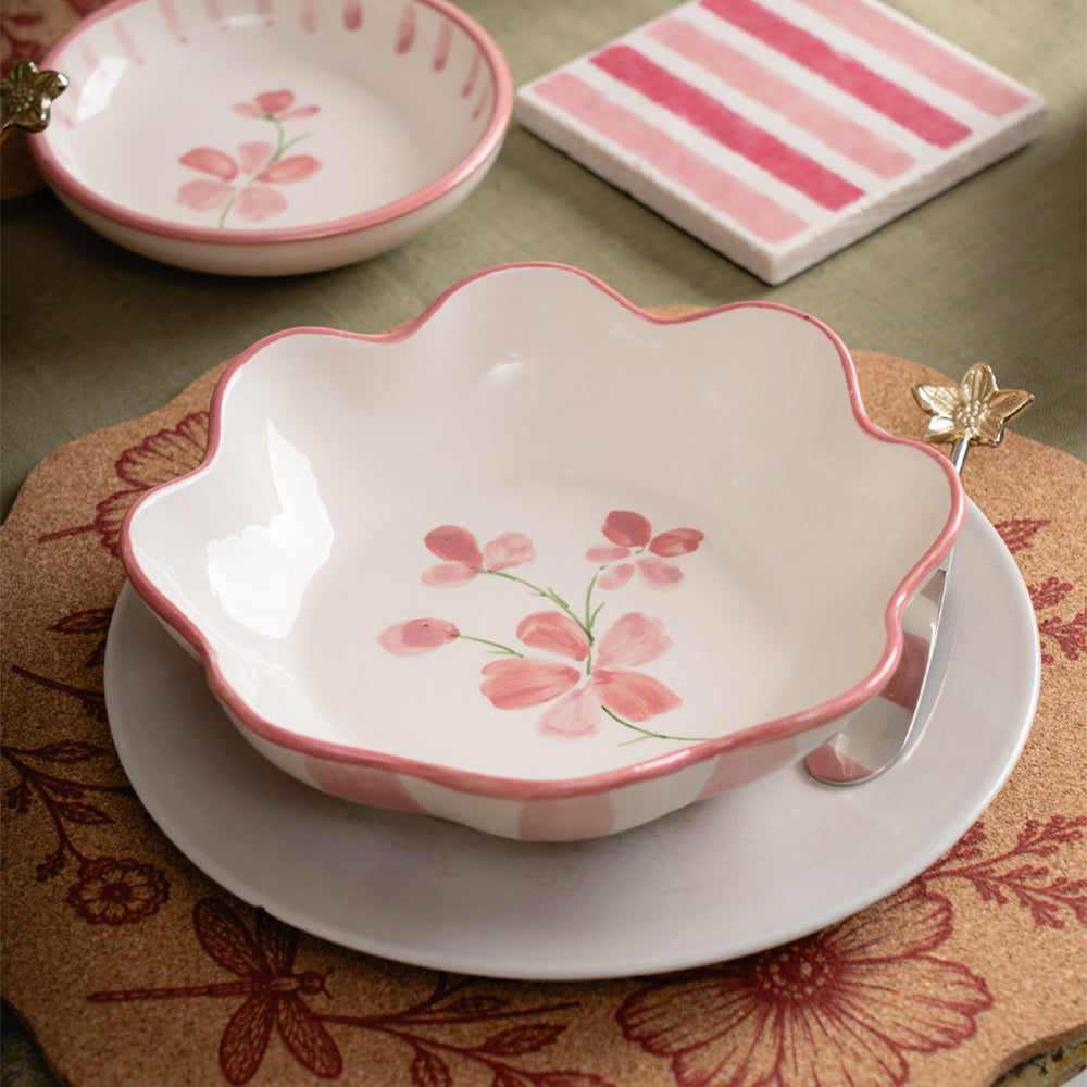 Pink Bloom Ceramic Scalloped Bowl