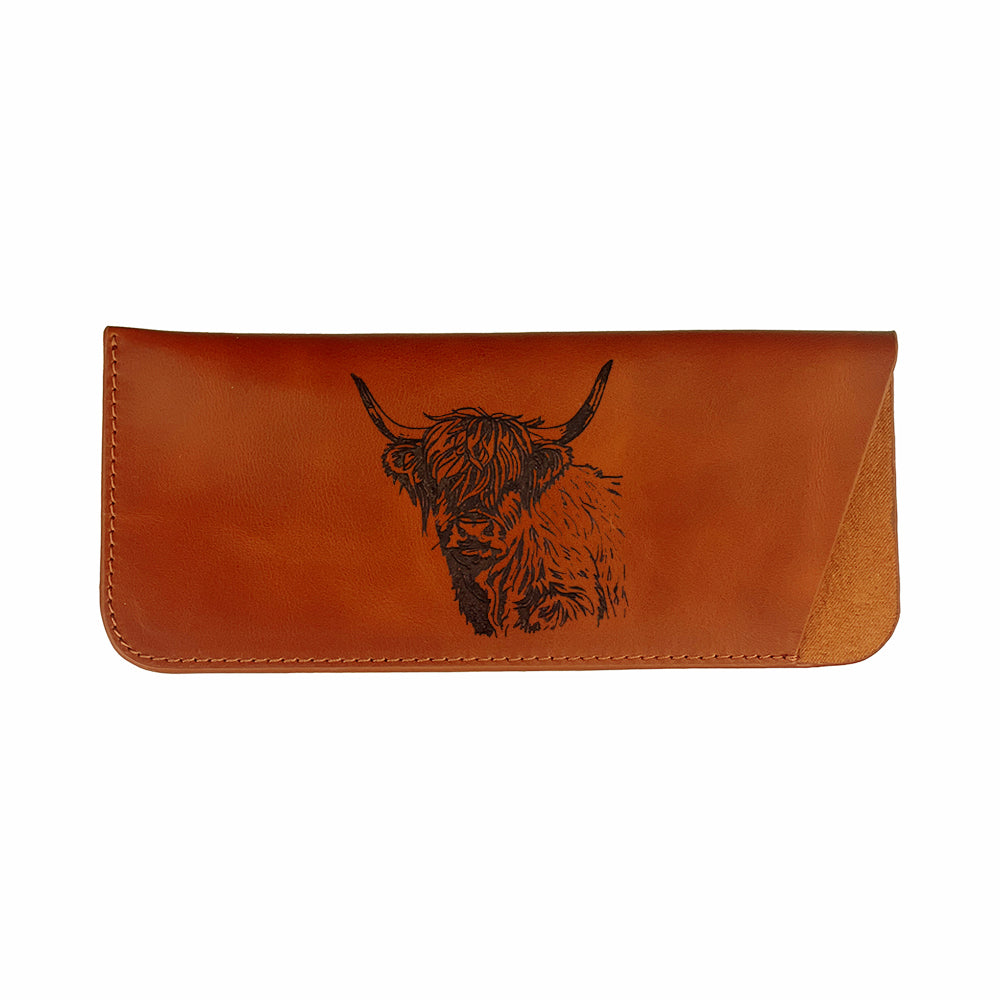 Highland Cow Leather Glasses Case