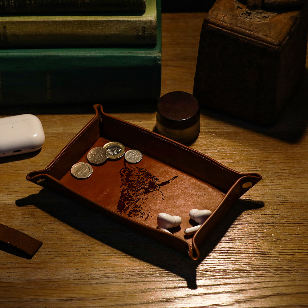 Highland Cow Leather Trinket Tray