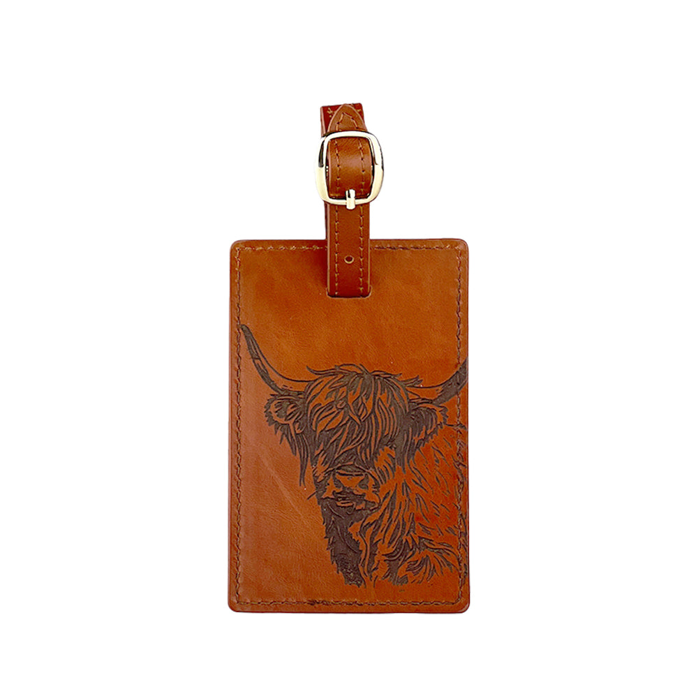 Highland Cow Leather Luggage Tag