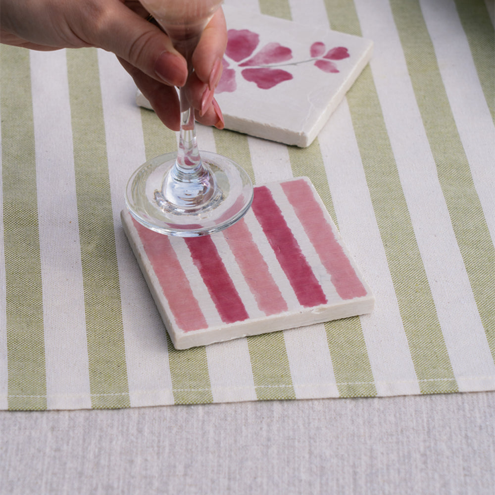 Pink Stripe Single Stone Coaster