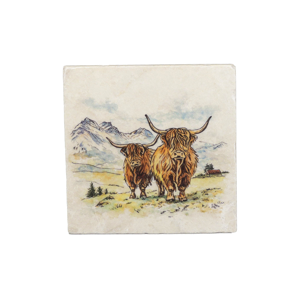 Scenic Highland Cow Stone Pot Stand